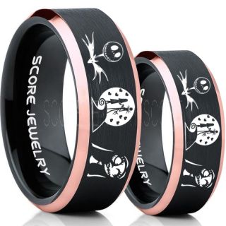 Jack and Sally Rings, Jack and Sally Wedding Bands, Black Tungsten Rings, Black Tungsten Wedding Bands, Jack and Sally Wedding Rings