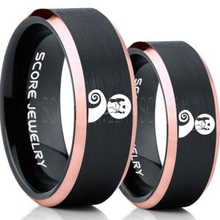Jack and Sally Rings, Jack and Sally Wedding Bands, Black Tungsten Rings, Black Tungsten Wedding Bands, Jack and Sally Wedding Rings