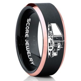 Truck Driver Ring, Trucker Ring, Black Tungsten Ring, Trucker Jewelry, Truck Driver Wedding Band, Black Tungsten Band, Black Wedding Ring