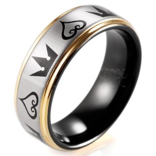 Kingdom Hearts Ring, Kingdom Hearts Jewelry, Kingdom Hearts Wedding Ring, Kingdom Hearts Wedding Band, Kingdom Hearts Black Ring, Black Tungsten Wedding Band