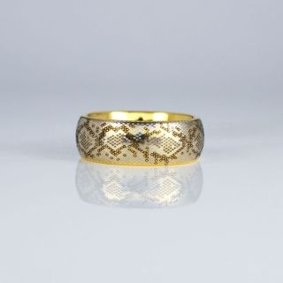 Snake Ring, Snake Skin Ring, Snake Scale Ring, Reptile Ring, 14K Yellow Gold Tungsten Band with Domed Edge Snake Skin, Black Mamba Scale Pattern Ring- 8mm or 6mm Tungsten Ring