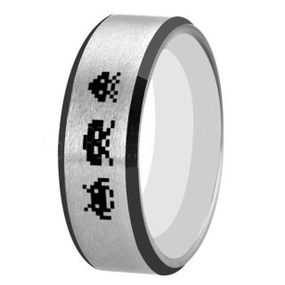 Player 1 Player 2 Rings, Retro Gamer Rings, Gamer Rings, Space Invaders Rings, Atari Rings, Nintendo Rings, Silver Tungsten Rings, Silver Wedding Bands, Couple Ring Set Gamer Rings
