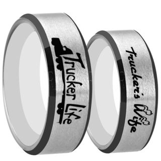 Truck Driver Ring, Trucker's Wife Ring, 2 Piece Couple Set Trucker Ring, Truck Life Ring, Trucker Life ring, Silver Tungsten Ring, Trucker Jewelry, Truck Driver Wedding Band, Silver Tungsten Band, Silver Wedding Ring