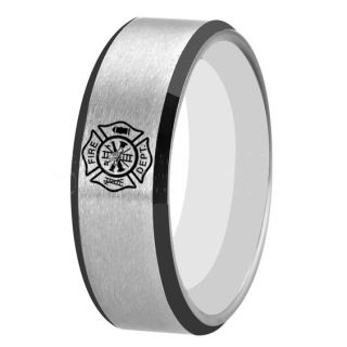 Fire Department Ring, Fireman Ring, Fireman Jewelry, Silver Tungsten Band, Silver Tungsten Wedding Band, Firefighter Ring, Fire Department Tungsten Ring