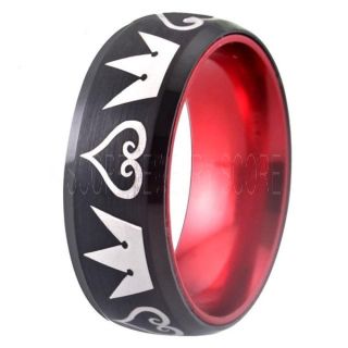 Kingdom Hearts Ring, Kingdom Hearts Jewelry, Kingdom Hearts Wedding Ring, Kingdom Hearts Wedding Band, Kingdom Hearts Black Ring, Black Tungsten Wedding Band