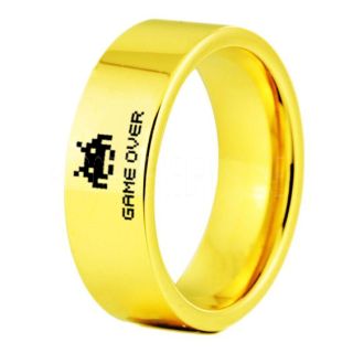 Player 1 Player 2 Rings, Retro Gamer Rings, Gamer Rings, Space Invaders Rings, Atari Rings, Nintendo Rings, 14K Yellow Gold Tungsten Rings, Yellow Gold Wedding Bands, Couple Ring Set Gamer Rings