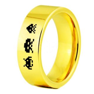 Player 1 Player 2 Rings, Retro Gamer Rings, Gamer Rings, Space Invaders Rings, Atari Rings, Nintendo Rings, 14K Yellow Gold Tungsten Rings, Yellow Gold Wedding Bands, Couple Ring Set Gamer Rings