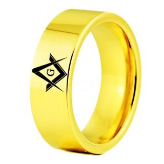 Freemason Ring, Freemason Jewelry, Freemasonry Jewelry, 14K Yellow Gold Tungsten Band, Yellow Gold Tungsten Wedding Band, Freemasonry Ring, Square and Compasses Tungsten Ring