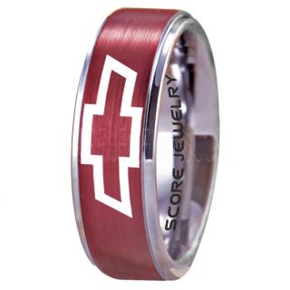 Chevrolet Ring, Red Chevy Ring, Red Bowtie Ring, Red Chevy Bowtie Ring, Red Chevy Wedding Ring, Red Chevy Wedding Band, Red Chevrolet Wedding Ring, Chevrolet Wedding Band, Burgundy Ring, Burgundy Wedding Band