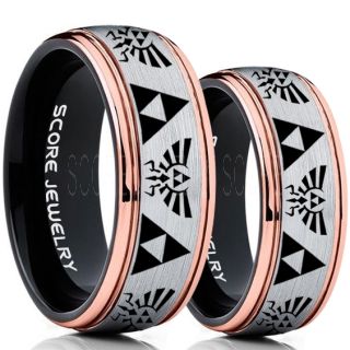 Zelda Ring, Gamer Ring, 2 Piece Couple Set Legend of Zelda Rings, Zelda Wedding Rings, Zelda Wedding Bands, Silver Tungsten Rings, Silver Wedding Bands
