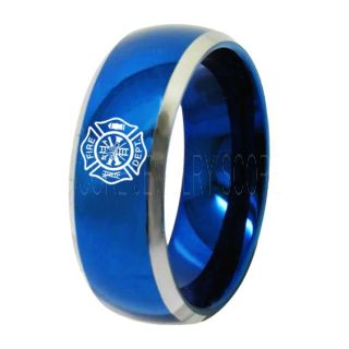 Fire Department Ring, Fireman Ring, Fireman Jewelry, Blue Tungsten Band, Blue Tungsten Wedding Band, Firefighter Ring, Fire Department Tungsten Ring