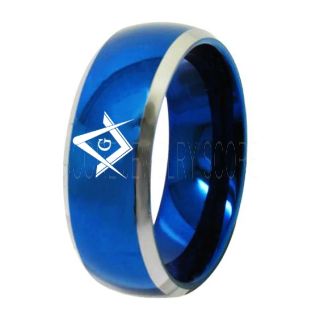 Freemason Ring, Freemason Jewelry, Freemasonry Jewelry, Blue Tungsten Band, Blue Tungsten Wedding Band, Freemasonry Ring, Square and Compasses Tungsten Ring