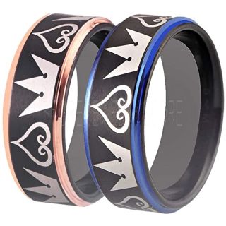 Kingdom Hearts Rings, 2 Piece Couple Kingdom Hearts Rings, Kingdom Hearts Jewelry, Kingdom Hearts Wedding Rings, Kingdom Hearts Wedding Bands, Kingdom Hearts Black Rings, Black Tungsten Wedding Bands