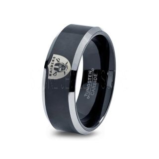 Black Tungsten Band with Beveled Edge NFL Football Oakland Raiders Ring CUSTOM ORDER FOR JOSE CURILE