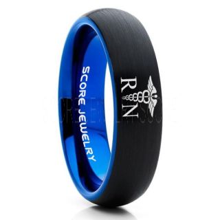 Nurse Ring, Registered Nurse Ring, RN Nurse Wedding Band, Career Ring, RN Nurse Jewelry, Nurse Black Tungsten Ring, Black Wedding Band, Black Tungsten Wedding Band