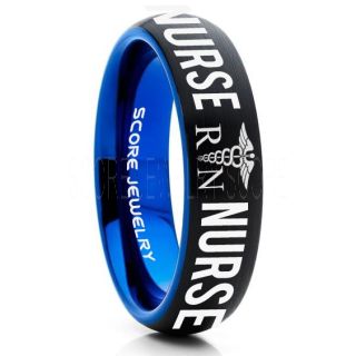 Nurse Ring, Registered Nurse Ring, RN Nurse Wedding Band, Career Ring, RN Nurse Jewelry, Nurse Black Tungsten Ring, Black Wedding Band, Black Tungsten Wedding Band
