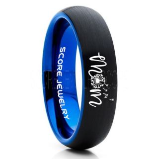 Mom Ring, Mother Ring, Mother Jewelry, Mothers Ring, 6mm Black Tungsten Ring, Dandelion Ring, Black Tungsten Band, Black Mothers Ring, Black Tungsten Ring