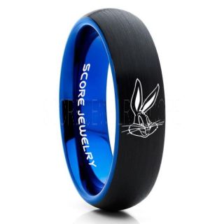 Bugs Bunny Ring, Bugs Bunny Wedding Ring, Bugs Bunny Wedding Band, Black Tungsten Ring, Black Ring, Black Wedding Band, Black Wedding Ring