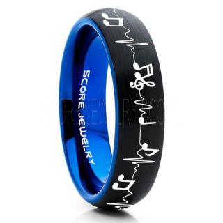 Music Ring, Music Heartbeat Ring, Music Sheet Ring, Music Jewelry, Piano Ring, Black Tungsten Ring, Black Ring, Black Wedding Band, Treble Clef Note Ring, Music Notes Ring