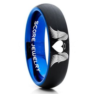 Angel Wings Ring, Halo Ring, Angel Ring, Angel Wings Jewelry, Angel Wings Wedding Ring, Black Tungsten Band, Black Wedding Ring, Angel Wedding Ring