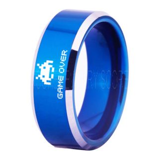 Player 1 Player 2 Rings, Retro Gamer Rings, Gamer Rings, Space Invaders Rings, Atari Rings, Nintendo Rings, Blue Tungsten Rings, Blue Wedding Bands, Couple Ring Set Gamer Rings