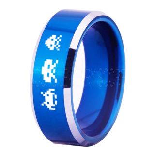 Player 1 Player 2 Rings, Retro Gamer Rings, Gamer Rings, Space Invaders Rings, Atari Rings, Nintendo Rings, Blue Tungsten Rings, Blue Wedding Bands, Couple Ring Set Gamer Rings