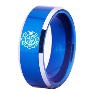 Fire Department Ring, Fireman Ring, Fireman Jewelry, Blue Tungsten Band, Blue Tungsten Wedding Band, Firefighter Ring, Fire Department Tungsten Ring
