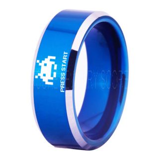 Player 1 Player 2 Rings, Retro Gamer Rings, Gamer Rings, Space Invaders Rings, Atari Rings, Nintendo Rings, Blue Tungsten Rings, Blue Wedding Bands, Couple Ring Set Gamer Rings