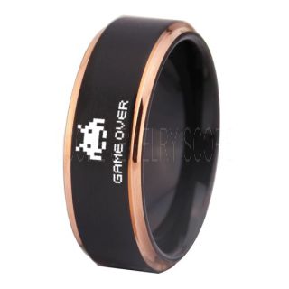 Player 1 Player 2 Rings, Retro Gamer Rings, Gamer Rings, Space Invaders Rings, Atari Rings, Nintendo Rings, Black Tungsten Rings, Black Wedding Bands, Couple Ring Set Gamer Rings
