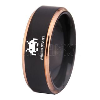 Player 1 Player 2 Rings, Retro Gamer Rings, Gamer Rings, Space Invaders Rings, Atari Rings, Nintendo Rings, Black Tungsten Rings, Black Wedding Bands, Couple Ring Set Gamer Rings