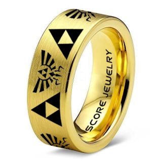 Legend of Zelda Ring, Zelda Triforce Ring, 14K Yellow Gold Zelda Wedding Ring, Yellow Gold Tungsten Zelda Wedding Band, Yellow Gold Tungsten Ring, Yellow Gold Wedding Band, Gamer Ring
