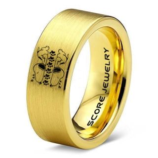 Snoopy Ring, Snoopy Wedding Ring, Snoopy Wedding Band, 14K Yellow Gold Tungsten Ring, Yellow Gold Ring, Yellow Gold Wedding Band, Yellow Gold Wedding Ring