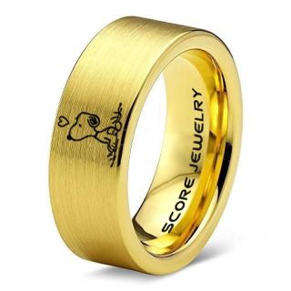 Snoopy Ring, Snoopy Wedding Ring, Snoopy Wedding Band, 14K Yellow Gold Tungsten Ring, Yellow Gold Ring, Yellow Gold Wedding Band, Yellow Gold Wedding Ring