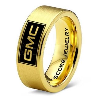 GMC Ring, GM Ring, Truck Ring, Trucker Ring, Pickup Truck Ring, GM Ring, 14K Yellow Gold Tungsten Ring, Yellow Gold Tungsten Wedding Band, Yellow Gold Wedding Band