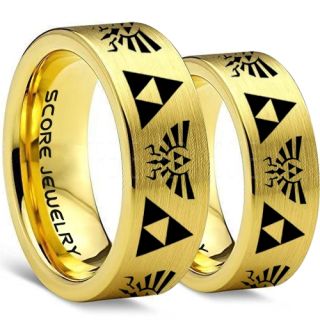 Zelda Ring, Gamer Ring, 2 Piece Couple Set Legend of Zelda Rings, Zelda Wedding Rings, Zelda Wedding Bands, 14K Yellow Gold Tungsten Rings, Yellow Gold Wedding Bands