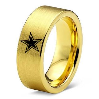 Texas Ring, Texas Football Ring, Dallas Ring, Football Ring, 14K Yellow Gold Tungsten Ring, Yellow Gold Tungsten Wedding Ring, Yellow Gold Wedding Ring, Dallas Football Ring, Dallas Football Wedding Ring