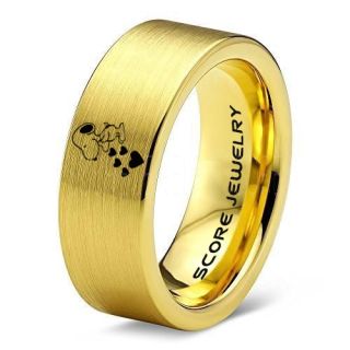 Snoopy Ring, Snoopy Wedding Ring, Snoopy Wedding Band, 14K Yellow Gold Tungsten Ring, Yellow Gold Ring, Yellow Gold Wedding Band, Yellow Gold Wedding Ring