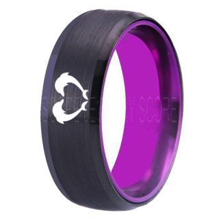 Dolphins Ring, Dolphin Heart Ring, Dolphin Wedding Ring, Dolphin Wedding Band, Marine Life Ring, Bottlenose Dolphins Ring, Black Tungsten Ring, Black Wedding Band, Ocean Life Wedding Band