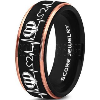 Music Ring, Music Heartbeat Ring, Music Sheet Ring, Music Jewelry, Piano Ring, Black Tungsten Ring, Black Ring, Black Wedding Band, Treble Clef Note Ring, Music Notes Ring