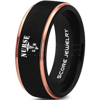 Licensed Practical Nurse Ring, Nurse Ring, LPN Nurse Wedding Band, Career Ring, LPN Nurse Jewelry, Black Nurse Tungsten Ring, Black Wedding Band, Black Tungsten Wedding Band