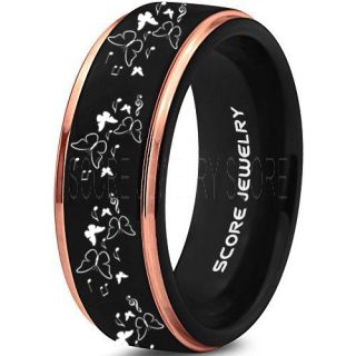Butterfly Ring, Music Notes Ring, Music Ring, Monarch Butterfly Ring, Butterfly Jewelry, Monarch Butterfly Jewelry, Monarch Butterfly Wedding Band, Animal Lover Ring, Nature Lover Ring, Black Tungsten Ring, Black Wedding Band