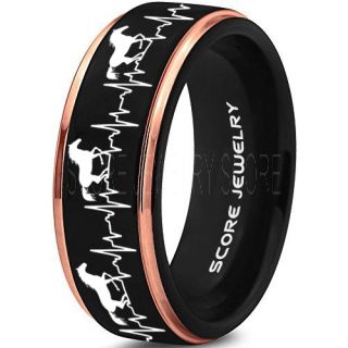 Mustang Ring, Horse Ring, Mustang Heartbeat Ring, Equestrian Ring, Horse Lovers Ring, Western Ring, Cowboys Ring, Black Tungsten Ring, Black Wedding Band, Horse Wedding Ring