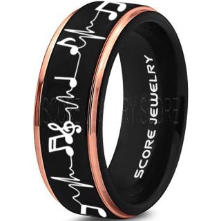 Music Ring, Music Heartbeat Ring, Music Sheet Ring, Music Jewelry, Piano Ring, Black Tungsten Ring, Black Ring, Black Wedding Band, Treble Clef Note Ring, Music Notes Ring