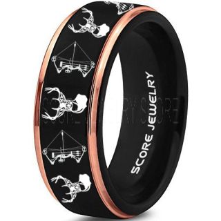Deer Hunting Ring, Elk Hunting Ring, Deer Hunting Tungsten Ring, Crossbow Deer Hunting Ring, Crossbow Deer Ring, Elk in Forest Scene Ring, Deer Jewelry, Black Tungsten Wedding Band