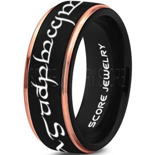 Elvish Ring, Tengwar Ring, Customize Your Own Text in Elvish, Elvish Black Wedding Band, Black Elvish Wedding Ring, Black Tungsten Band
