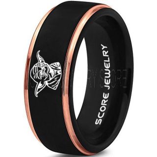 Yoda Ring, Black Yoda Ring, Black Tungsten Yoda Wedding Ring, Yoda Star Wars Ring, Star Wars Wedding Band, Black Wedding Ring, Black Tungsten Band, Star Wars Wedding Band, Star Wars Wedding Ring, Star Wars Yoda Jewelry