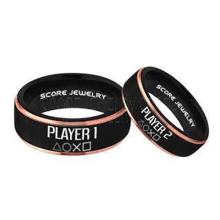 Player 1 Player 2 Rings, Gamer Rings, Black Tungsten Rings, Black Wedding Bands, Couple Ring Set Gamer Rings, Black Tungsten Bands