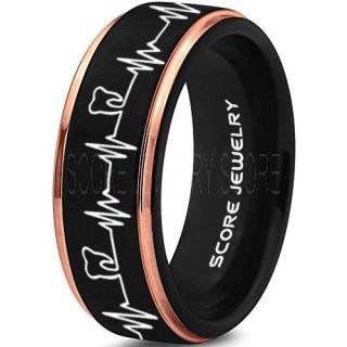 Dentist Ring, Dental Ring, Tooth Ring, Tooth Heartbeat Ring, Molar Tooth Ring, Black Tungsten Band, Black Tungsten Wedding Band, Dental Hygienist Gift, Dentist Gift
