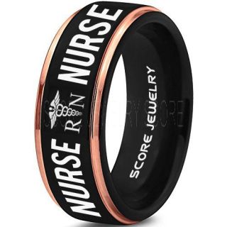 Nurse Ring, Registered Nurse Ring, RN Nurse Wedding Band, Career Ring, RN Nurse Jewelry, Nurse Black Tungsten Ring, Black Wedding Band, Black Tungsten Wedding Band