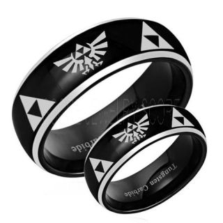 Zelda Ring, Gamer Ring, 2 Piece Couple Set Legend of Zelda Rings, Zelda Wedding Rings, Zelda Wedding Bands, Black Tungsten Rings, Black Wedding Bands